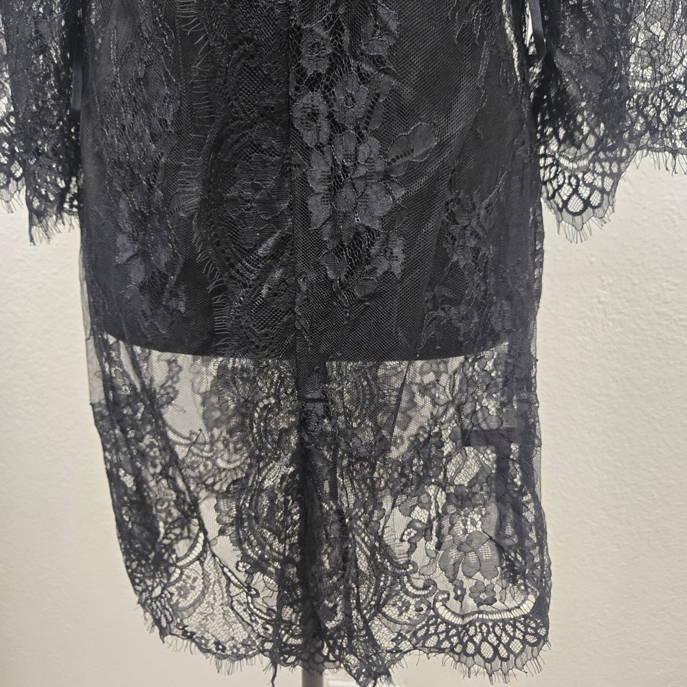 Avidlove Black Floral Lace Robe Sheer Eyelash Trim Kimono Sleeve Medium - Picture 3 of 12
